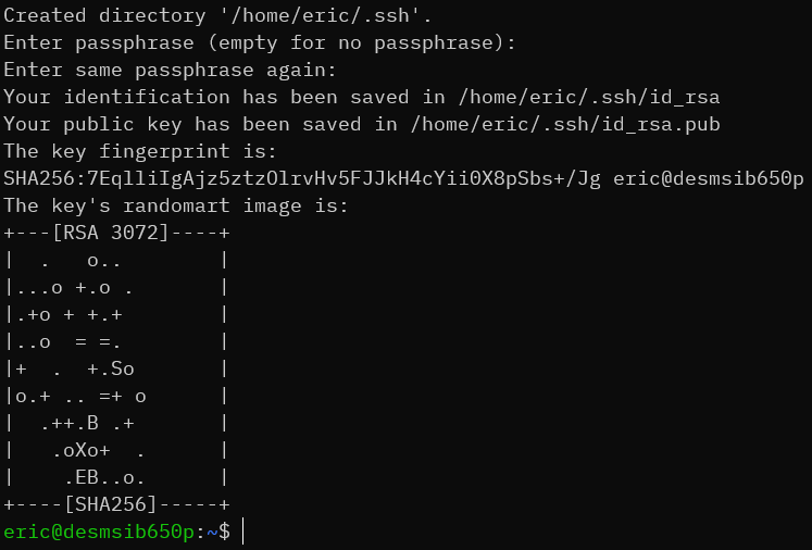 Screenshot of key generated by ssh-keygen