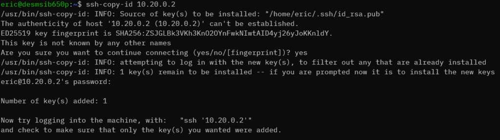Screenshot of ssh-copy-id output